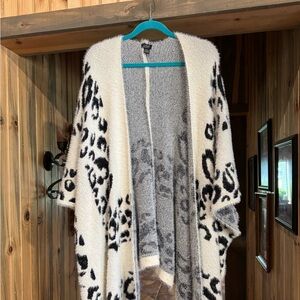 Maurices Black and White Leopard Print Poncho.